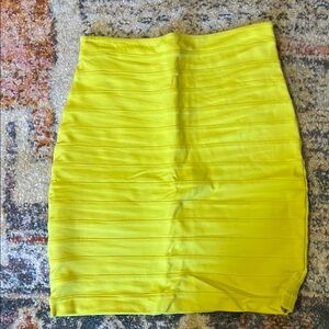 Express Yellow Ruched Mini Pencil Skirt